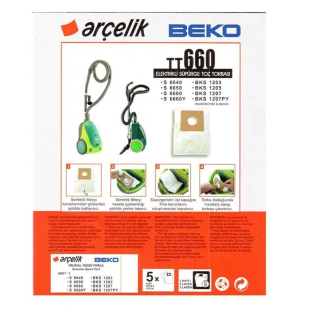ARÇELİK- BEKO TT660 ELEKTRİKLİ SÜPÜRGE TOZ TORBASI