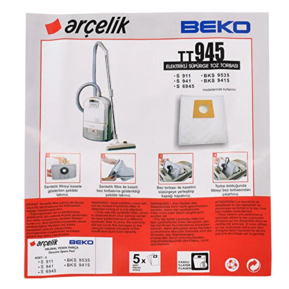 ARÇELİK BEKO TT945 ELEKTRİKLİ SÜPÜRGE TOZ TORBASI