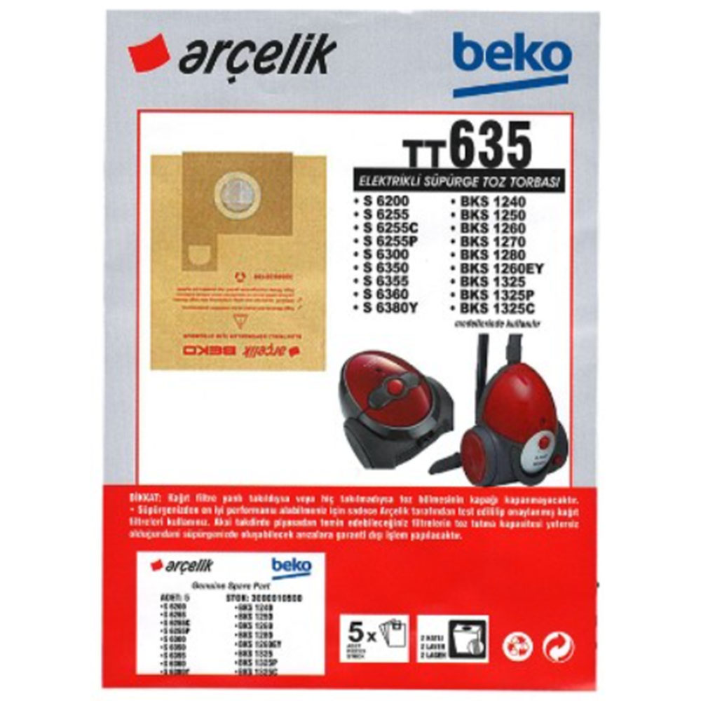 ARÇELİK-BEKO TT635 ELEKTRİKLİ SÜPÜRGE TOZ TORBASI