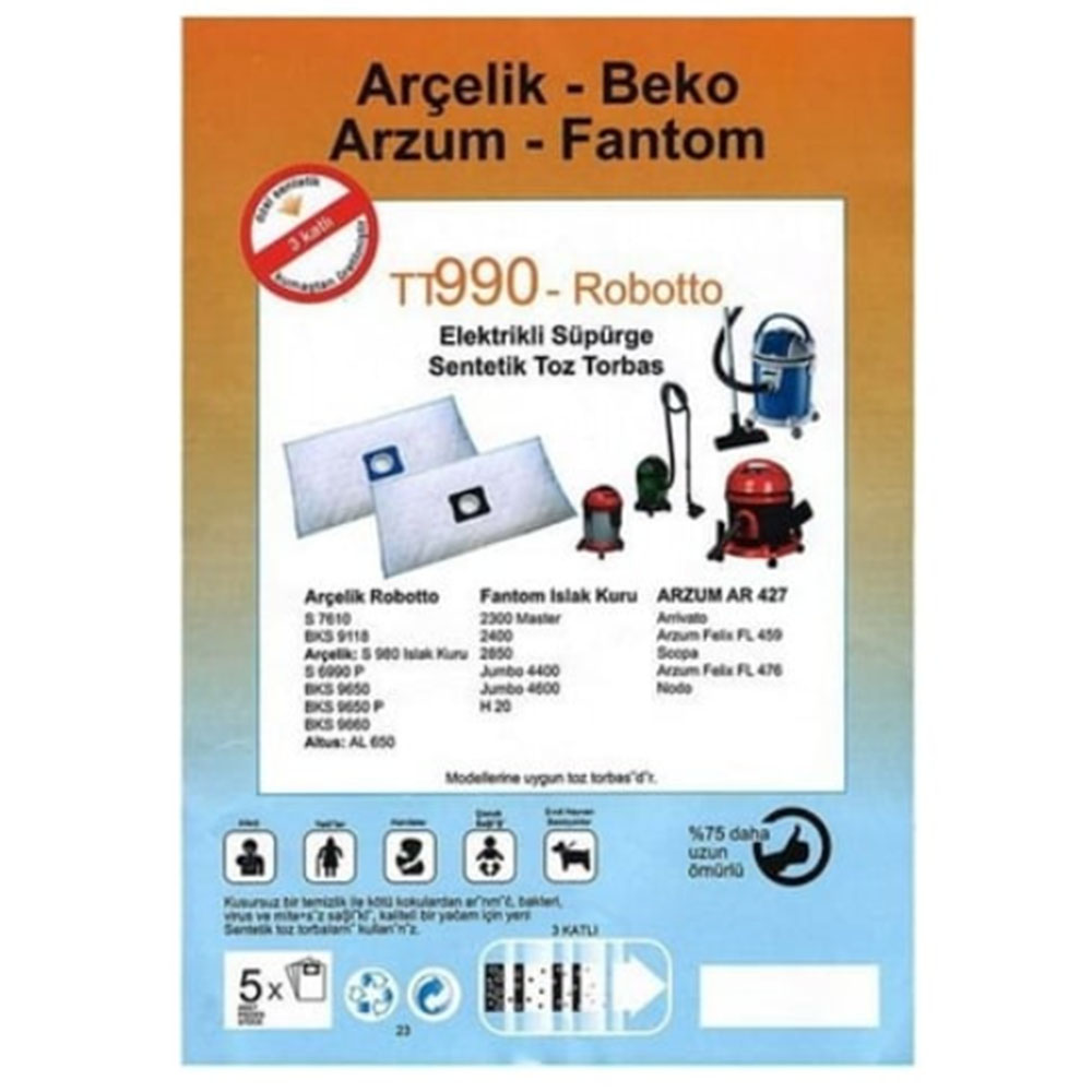 ARÇELİK-BEKO-ARZUM-FANTOM ELEKTRİKLİ SÜPÜRGE TOZ TORBASI